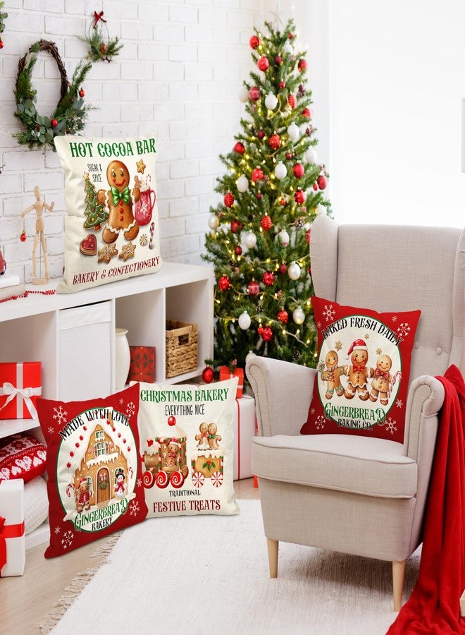 THAWAY Christmas Pillow Covers 18x18 Inch Set of 4 Gingerbread Man House Decorative Cushion Covers Xmas Bakery Hot Cocoa Outdoor Pillowcase Winter Holiday Decor Cushion Case for Home Couch - Image 4
